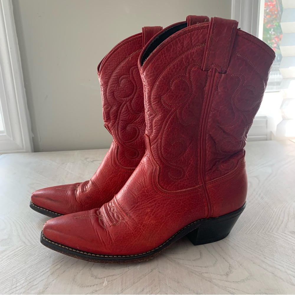 Original Leather Red Cowboy Boots. Already broken down.